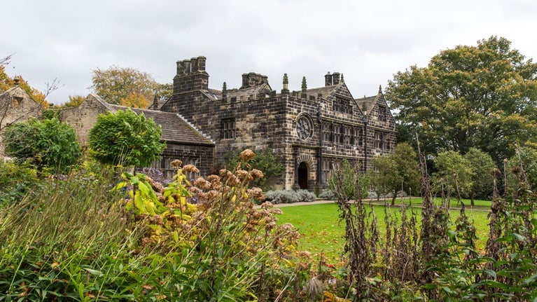 Autumn view of the house at East Riddlesden Hall, West Yorkshire